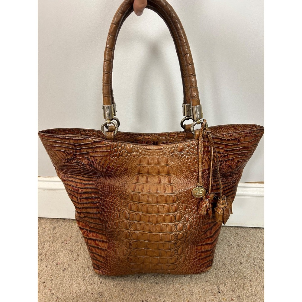 Brahmin Pecan Melbourne Tote Bag Croc Leather Medium Women's
